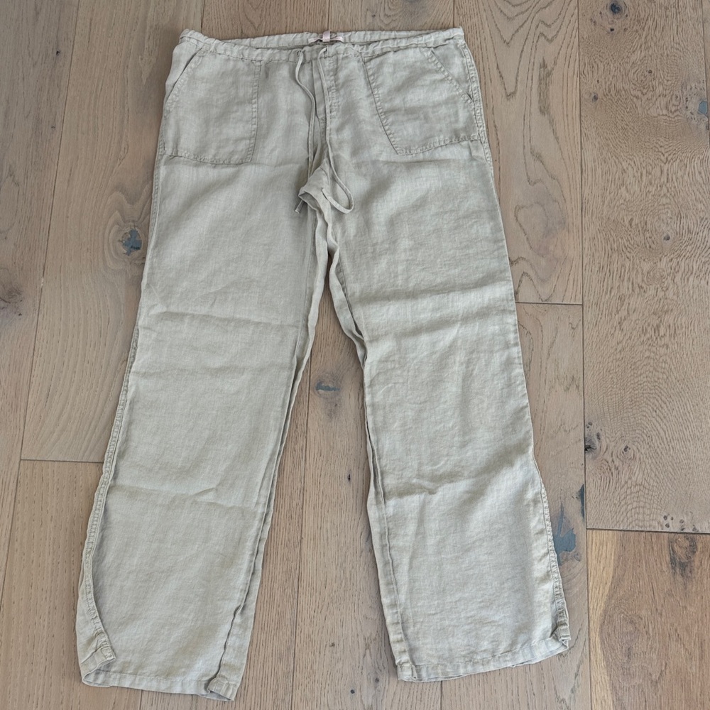 Women's Linen Drawstring Pants in Light Beige